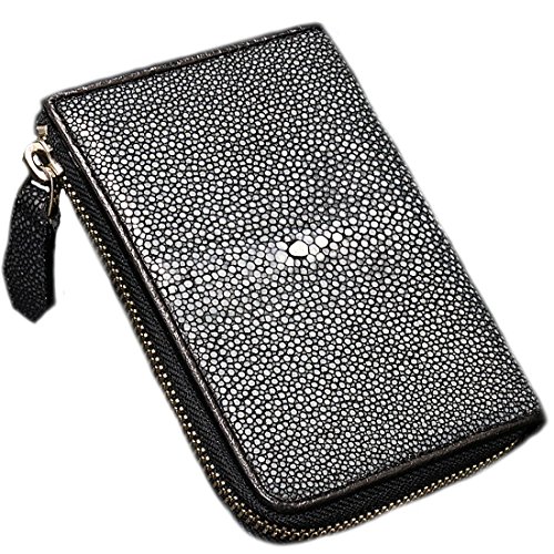 スティングレイ 折りたたみ 長財布 キャビア加工 エイ革 レザー 黒×白×灰